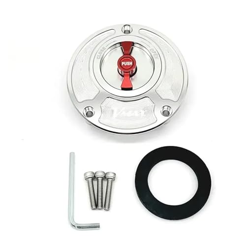 SJSJJAH For V-MAX Vmax 2009 2010 2011 2012 2013 2014 2015 2016 CNC kraftstoff gas tank kappe abdeckung aluminium keyless(Silver and Red) von SJSJJAH