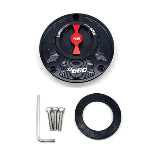 SJSJJAH For xt660 xt660r 2014 Kraftstofftankdeckelabdeckung CNC-Aluminium Keyless Motorradzubehör 6 Farben(Black and Red) von SJSJJAH