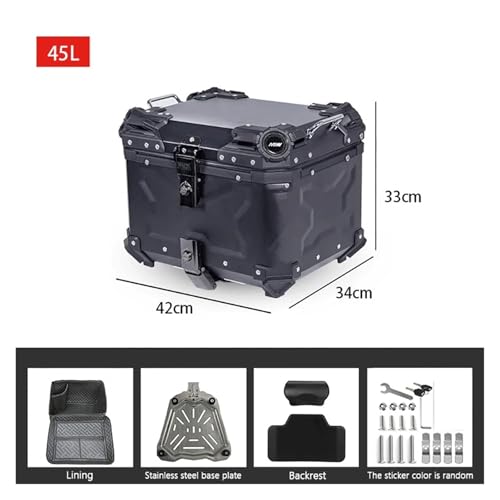 SJSJJAH Motorrad Aluminium Heckbox 45L 55L Topcase Moto Heckgepäckkoffer 45L Motorrad Reisehelm Aufbewahrungsbox 55L Topcase(45L with Backrest) von SJSJJAH