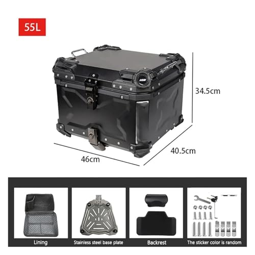 SJSJJAH Motorrad Aluminium Heckbox 45L 55L Topcase Moto Heckgepäckkoffer 45L Motorrad Reisehelm Aufbewahrungsbox 55L Topcase(55L with Backrest) von SJSJJAH