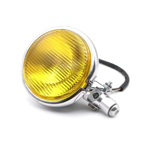 SJSJJAH Motorrad Retro Chrom Frontscheinwerfer mit Klar/Bernstein Linse Halogenlampe Lampe(Amber Lens) von SJSJJAH
