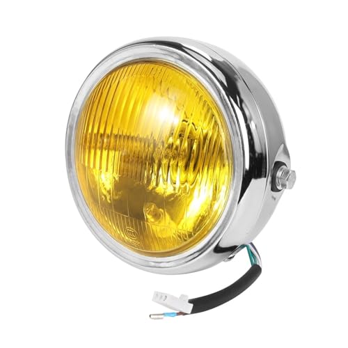 SJSJJAH Retro Objektiv Motorrad Runde Modifizierte Front Scheinwerfer Passt for CG125 GN125(Silver and yellow) von SJSJJAH