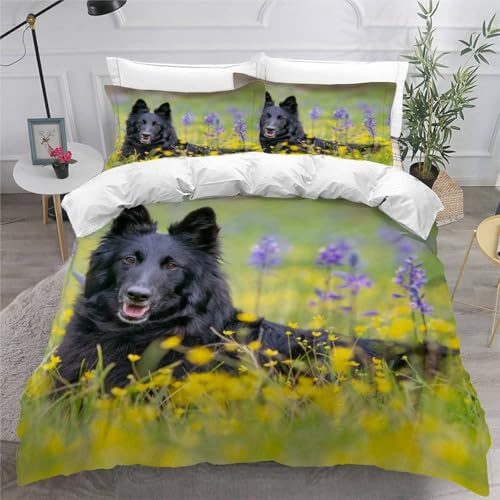 SJSXWQN Bettwäsche 135x200 Belgischer SchäFerhund Bettwäsche-Set mit Reißverschluss Schließung für Kinder Mädchen Weicher Atmungsaktive Mikrofaser Bettbezug + 2 Kopfkissenbezug 80x80 cm von SJSXWQN