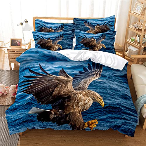 SJSXWQN Bettwäsche 135x200 Blauer Seeadler Bettwäsche-Set mit Reißverschluss Schließung für Kinder Mädchen Weicher Atmungsaktive Mikrofaser Bettbezug + 2 Kopfkissenbezug 80x80 cm von SJSXWQN