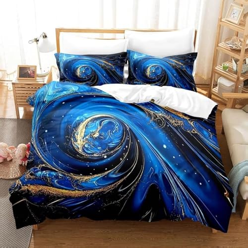 SJSXWQN Bettwäsche 135x200 Blauer Wirbel Bettwäsche-Set mit Reißverschluss Schließung für Kinder Mädchen Weicher Atmungsaktive Mikrofaser Bettbezug + 2 Kopfkissenbezug 80x80 cm von SJSXWQN
