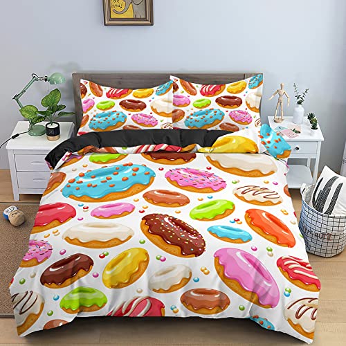 SJSXWQN Bettwäsche 135x200 Bunte Donuts Bettwäsche-Set mit Reißverschluss Schließung für Kinder Mädchen Weicher Atmungsaktive Mikrofaser Bettbezug + 2 Kopfkissenbezug 80x80 cm von SJSXWQN