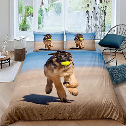 SJSXWQN Bettwäsche 135x200 Deutscher SchäFerhund Bettwäsche-Set mit Reißverschluss Schließung für Kinder Mädchen Weicher Atmungsaktive Mikrofaser Bettbezug + 2 Kopfkissenbezug 80x80 cm von SJSXWQN