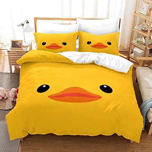 SJSXWQN Bettwäsche 135x200 Gelbe Ente Bettwäsche-Set mit Reißverschluss Schließung für Kinder Mädchen Weicher Atmungsaktive Mikrofaser Bettbezug + 2 Kopfkissenbezug 80x80 cm von SJSXWQN