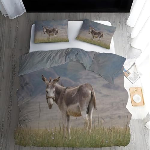 SJSXWQN Bettwäsche 135x200 Grauer Esel Bettwäsche-Set mit Reißverschluss Schließung für Kinder Mädchen Weicher Atmungsaktive Mikrofaser Bettbezug + 2 Kopfkissenbezug 80x80 cm von SJSXWQN