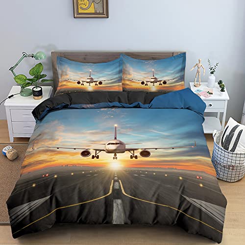 SJSXWQN Bettwäsche 135x200 Graues Flugzeug Bettwäsche-Set mit Reißverschluss Schließung für Kinder Mädchen Weicher Atmungsaktive Mikrofaser Bettbezug + 2 Kopfkissenbezug 80x80 cm von SJSXWQN