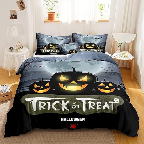 SJSXWQN Bettwäsche 135x200 Halloween Bettwäsche-Set mit Reißverschluss Schließung für Kinder Mädchen Weicher Atmungsaktive Mikrofaser Bettbezug + 2 Kopfkissenbezug 80x80 cm von SJSXWQN