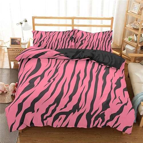 SJSXWQN Bettwäsche 135x200 Rosa Zebrastreifen Bettwäsche-Set mit Reißverschluss Schließung für Kinder Mädchen Weicher Atmungsaktive Mikrofaser Bettbezug + 2 Kopfkissenbezug 80x80 cm von SJSXWQN