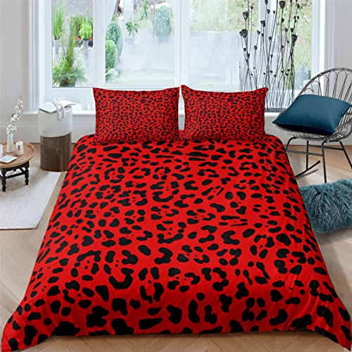 SJSXWQN Bettwäsche 135x200 Roter Leopardenprint Bettwäsche-Set mit Reißverschluss Schließung für Kinder Mädchen Weicher Atmungsaktive Mikrofaser Bettbezug + 2 Kopfkissenbezug 80x80 cm von SJSXWQN