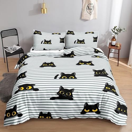 SJSXWQN Bettwäsche 135x200 Schwarze Katze Bettwäsche-Set mit Reißverschluss Schließung für Kinder Mädchen Weicher Atmungsaktive Mikrofaser Bettbezug + 2 Kopfkissenbezug 80x80 cm SJSXWQN Bettwäsche 135x200 Schwarze Katze Bettwäsche-Set mit Reißverschluss Schließung für Kinder Mädchen Weicher Atmungsaktive Mikrofaser Bettbezug + 2 Kopfkissenbezug 80x80 cm von SJSXWQN