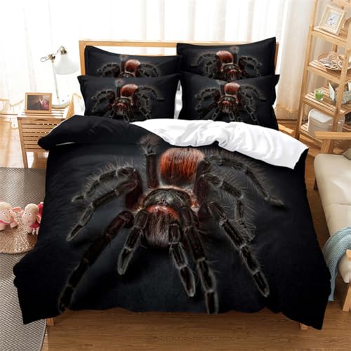 SJSXWQN Bettwäsche 135x200 Schwarze Spinne Bettwäsche-Set mit Reißverschluss Schließung für Kinder Mädchen Weicher Atmungsaktive Mikrofaser Bettbezug + 2 Kopfkissenbezug 80x80 cm von SJSXWQN