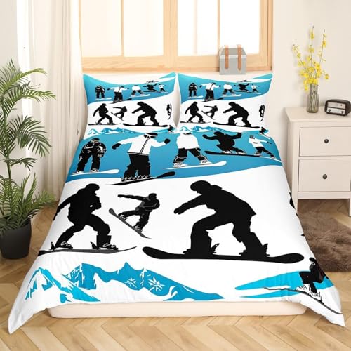 SJSXWQN Bettwäsche 135x200 Skifahren Bettwäsche-Set mit Reißverschluss Schließung für Kinder Mädchen Weicher Atmungsaktive Mikrofaser Bettbezug + 2 Kopfkissenbezug 80x80 cm von SJSXWQN