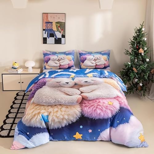 SJSXWQN Bettwäsche 135x200 TeddybäR Bettwäsche-Set mit Reißverschluss Schließung für Kinder Mädchen Weicher Atmungsaktive Mikrofaser Bettbezug + 2 Kopfkissenbezug 80x80 cm von SJSXWQN