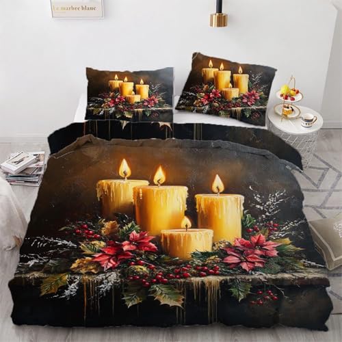 SJSXWQN Bettwäsche 135x200 Weihnachtskerzen Bettwäsche-Set mit Reißverschluss Schließung für Kinder Mädchen Weicher Atmungsaktive Mikrofaser Bettbezug + 2 Kopfkissenbezug 80x80 cm SJSXWQN Bettwäsche 135x200 Weihnachtskerzen Bettwäsche-Set mit Reißverschluss Schließung für Kinder Mädchen Weicher Atmungsaktive Mikrofaser Bettbezug + 2 Kopfkissenbezug 80x80 cm von SJSXWQN