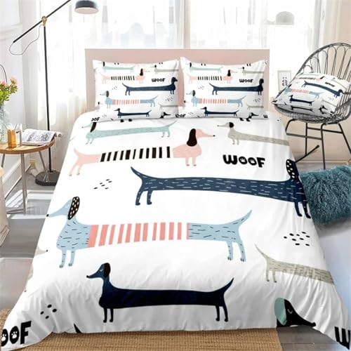 SJSXWQN Bettwäsche 135x200 WeißEr Dackel Bettwäsche-Set mit Reißverschluss Schließung für Kinder Mädchen Weicher Atmungsaktive Mikrofaser Bettbezug + 2 Kopfkissenbezug 80x80 cm von SJSXWQN