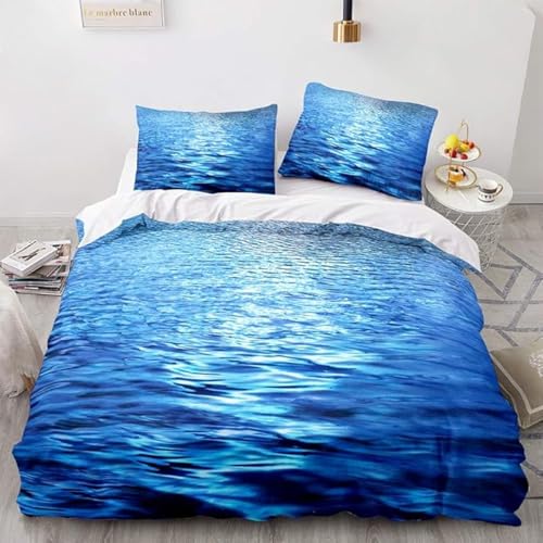 SJSXWQN Bettwäsche 155x220 Blaue MeeresoberfläChe Bettwäsche-Set mit Reißverschluss Schließung für Kinder Jugendliche Weicher Atmungsaktive Mikrofaser Bettbezug + 2 Kopfkissenbezug 80x80 cm von SJSXWQN