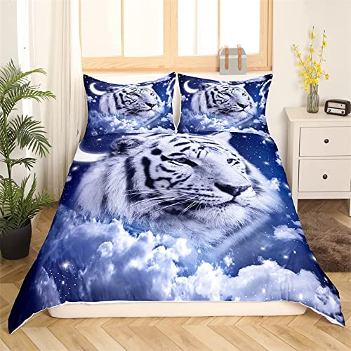 SJSXWQN Bettwäsche 155x220 Blauer Tiger Bettwäsche-Set mit Reißverschluss Schließung für Kinder Jugendliche Angenehme Atmungsaktive Mikrofaser Bettbezug + 2 Kopfkissenbezug 80x80 cm von SJSXWQN