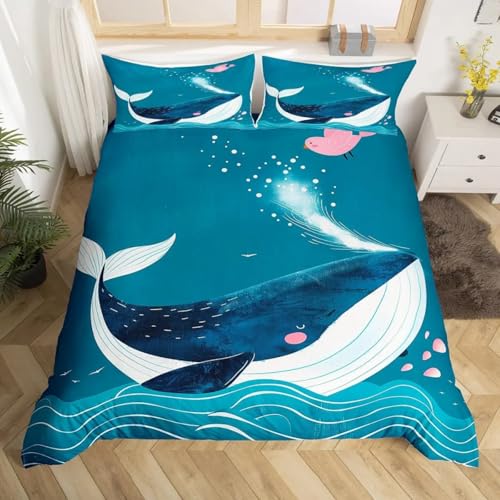 SJSXWQN Bettwäsche 155x220 Blauer Wal Bettwäsche-Set mit Reißverschluss Schließung für Kinder Jugendliche Weicher Atmungsaktive Mikrofaser Bettbezug + 2 Kopfkissenbezug 80x80 cm SJSXWQN Bettwäsche 155x220 Blauer Wal Bettwäsche-Set mit Reißverschluss Schließung für Kinder Jugendliche Weicher Atmungsaktive Mikrofaser Bettbezug + 2 Kopfkissenbezug 80x80 cm von SJSXWQN