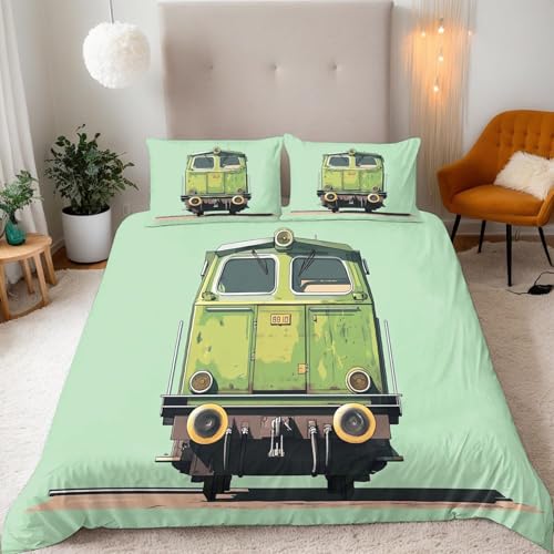 SJSXWQN Bettwäsche 155x220 Blauer Zug Bettwäsche-Set mit Reißverschluss Schließung für Kinder Jugendliche Weicher Atmungsaktive Mikrofaser Bettbezug + 2 Kopfkissenbezug 80x80 cm von SJSXWQN