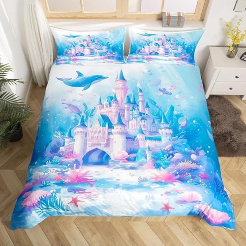 SJSXWQN Bettwäsche 155x220 Blaues Schloss Bettwäsche-Set mit Reißverschluss Schließung für Kinder Jugendliche Weicher Atmungsaktive Mikrofaser Bettbezug + 2 Kopfkissenbezug 80x80 cm von SJSXWQN