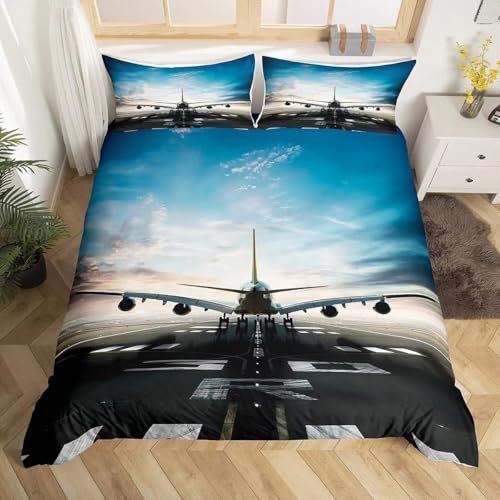 SJSXWQN Bettwäsche 155x220 Flugzeug Bettwäsche-Set mit Reißverschluss Schließung für Kinder Jugendliche Weicher Atmungsaktive Mikrofaser Bettbezug + 2 Kopfkissenbezug 80x80 cm von SJSXWQN