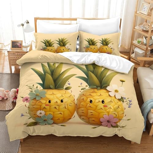 SJSXWQN Bettwäsche 155x220 Gelbe Ananas Bettwäsche-Set mit Reißverschluss Schließung für Kinder Jugendliche Weicher Atmungsaktive Mikrofaser Bettbezug + 2 Kopfkissenbezug 80x80 cm von SJSXWQN