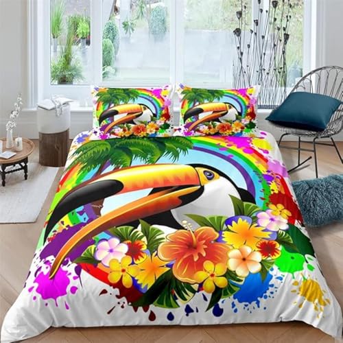 SJSXWQN Bettwäsche 155x220 Tukan Bettwäsche-Set mit Reißverschluss Schließung für Kinder Jugendliche Weicher Atmungsaktive Mikrofaser Bettbezug + 2 Kopfkissenbezug 80x80 cm von SJSXWQN