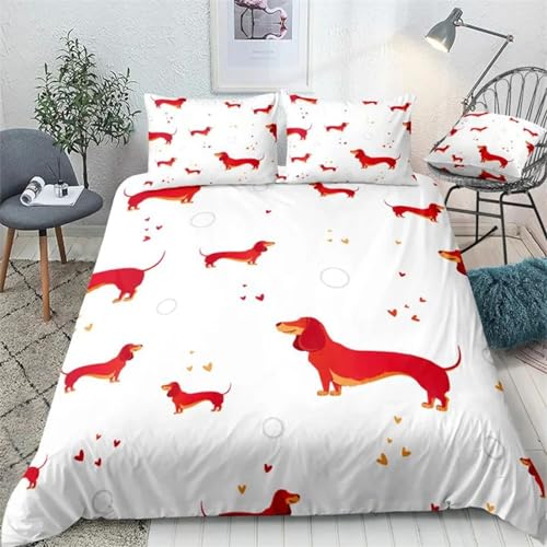 SJSXWQN Bettwäsche 155x220 WeißEr Dackel Bettwäsche-Set mit Reißverschluss Schließung für Kinder Jugendliche Weicher Atmungsaktive Mikrofaser Bettbezug + 2 Kopfkissenbezug 80x80 cm von SJSXWQN