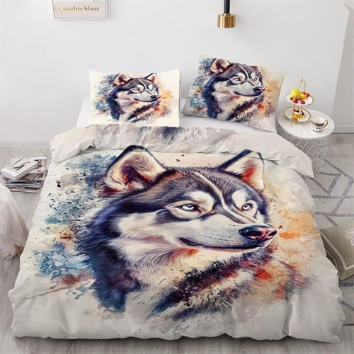 SJSXWQN Bettwäsche 155x220 WeißEr Wolf Bettwäsche-Set mit Reißverschluss Schließung für Kinder Jugendliche Weicher Atmungsaktive Mikrofaser Bettbezug + 2 Kopfkissenbezug 80x80 cm SJSXWQN Bettwäsche 155x220 WeißEr Wolf Bettwäsche-Set mit Reißverschluss Schließung für Kinder Jugendliche Weicher Atmungsaktive Mikrofaser Bettbezug + 2 Kopfkissenbezug 80x80 cm von SJSXWQN