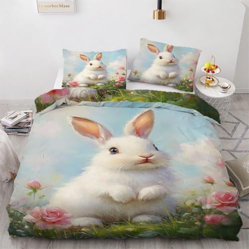 SJSXWQN Bettwäsche 155x220 WeißEs Kaninchen Bettwäsche-Set mit Reißverschluss Schließung für Kinder Jugendliche Weicher Atmungsaktive Mikrofaser Bettbezug + 2 Kopfkissenbezug 80x80 cm SJSXWQN Bettwäsche 155x220 WeißEs Kaninchen Bettwäsche-Set mit Reißverschluss Schließung für Kinder Jugendliche Weicher Atmungsaktive Mikrofaser Bettbezug + 2 Kopfkissenbezug 80x80 cm von SJSXWQN
