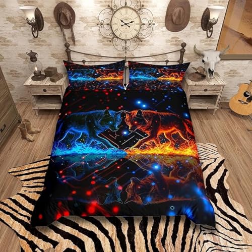 SJSXWQN Bettwäsche 155x220 Wolf Bettwäsche-Set mit Reißverschluss Schließung für Kinder Jugendliche Weicher Atmungsaktive Mikrofaser Bettbezug + 2 Kopfkissenbezug 80x80 cm von SJSXWQN