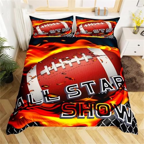 SJSXWQN Bettwäsche 200x200 American Football Bettwäsche-Set mit Reißverschluss Schließung für Erwachsene Kinder Weicher Atmungsaktive Mikrofaser Bettbezug + 2 Kopfkissenbezug 80x80 cm von SJSXWQN