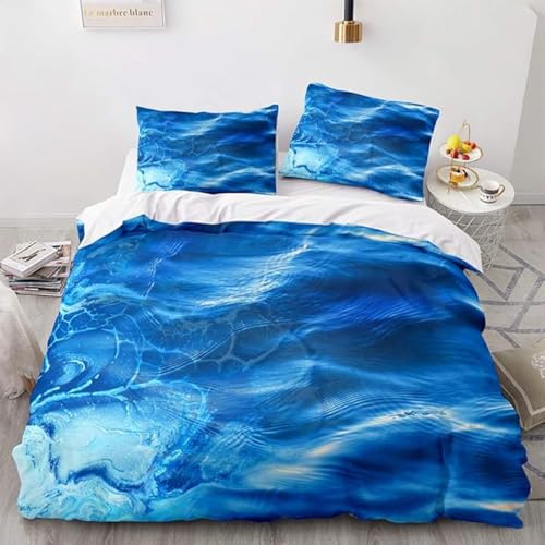 SJSXWQN Bettwäsche 200x200 Blaue MeeresoberfläChe Bettwäsche-Set mit Reißverschluss Schließung für Erwachsene Kinder Weicher Atmungsaktive Mikrofaser Bettbezug + 2 Kopfkissenbezug 80x80 cm von SJSXWQN