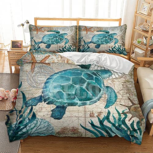SJSXWQN Bettwäsche 200x200 Blaue SchildkröTe Bettwäsche-Set mit Reißverschluss Schließung für Erwachsene Kinder Weicher Atmungsaktive Mikrofaser Bettbezug + 2 Kopfkissenbezug 80x80 cm von SJSXWQN