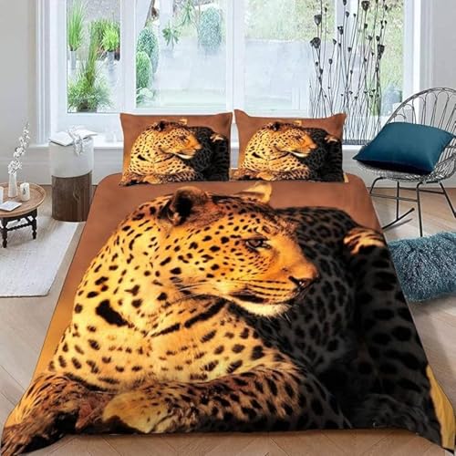 SJSXWQN Bettwäsche 200x200 Brauner Gepard Bettwäsche-Set mit Reißverschluss Schließung für Erwachsene Kinder Weicher Atmungsaktive Mikrofaser Bettbezug + 2 Kopfkissenbezug 80x80 cm von SJSXWQN