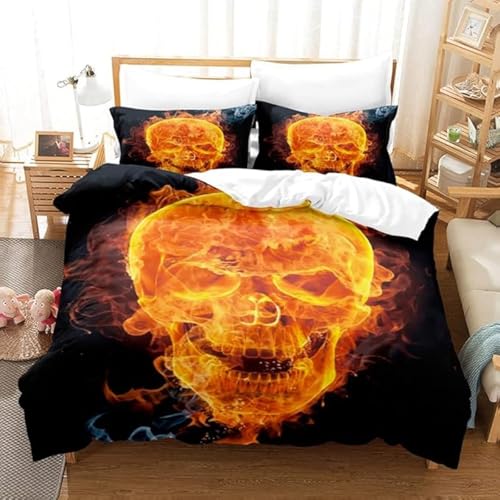 SJSXWQN Bettwäsche 200x200 FlammenschäDel Bettwäsche-Set mit Reißverschluss Schließung für Erwachsene Kinder Weicher Atmungsaktive Mikrofaser Bettbezug + 2 Kopfkissenbezug 80x80 cm von SJSXWQN