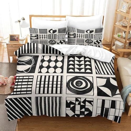 SJSXWQN Bettwäsche 200x200 Geometrisches Muster Bettwäsche-Set mit Reißverschluss Schließung für Erwachsene Kinder Weicher Atmungsaktive Mikrofaser Bettbezug + 2 Kopfkissenbezug 80x80 cm von SJSXWQN