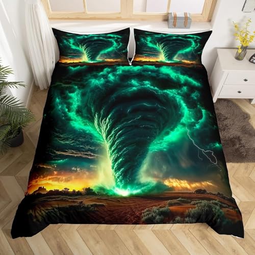SJSXWQN Bettwäsche 200x200 GrüNer Tornado Bettwäsche-Set mit Reißverschluss Schließung für Erwachsene Kinder Weicher Atmungsaktive Mikrofaser Bettbezug + 2 Kopfkissenbezug 80x80 cm von SJSXWQN