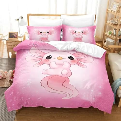 SJSXWQN Bettwäsche 200x200 Rosa Axolotl Bettwäsche-Set mit Reißverschluss Schließung für Erwachsene Kinder Weicher Atmungsaktive Mikrofaser Bettbezug + 2 Kopfkissenbezug 80x80 cm von SJSXWQN