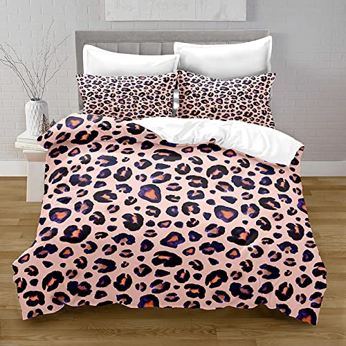 SJSXWQN Bettwäsche 200x200 Rosa Leopard Bettwäsche-Set mit Reißverschluss Schließung für Erwachsene Kinder Weicher Atmungsaktive Mikrofaser Bettbezug + 2 Kopfkissenbezug 80x80 cm von SJSXWQN