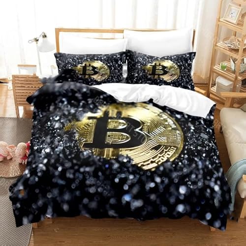 SJSXWQN Bettwäsche 200x200 Schwarzer Bitcoin Bettwäsche-Set mit Reißverschluss Schließung für Erwachsene Kinder Weicher Atmungsaktive Mikrofaser Bettbezug + 2 Kopfkissenbezug 80x80 cm SJSXWQN Bettwäsche 200x200 Schwarzer Bitcoin Bettwäsche-Set mit Reißverschluss Schließung für Erwachsene Kinder Weicher Atmungsaktive Mikrofaser Bettbezug + 2 Kopfkissenbezug 80x80 cm von SJSXWQN