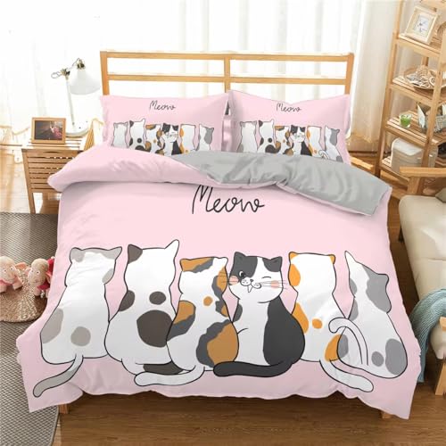 SJSXWQN Bettwäsche 200x200 SüßE Katze Bettwäsche-Set mit Reißverschluss Schließung für Erwachsene Kinder Weicher Atmungsaktive Mikrofaser Bettbezug + 2 Kopfkissenbezug 80x80 cm von SJSXWQN