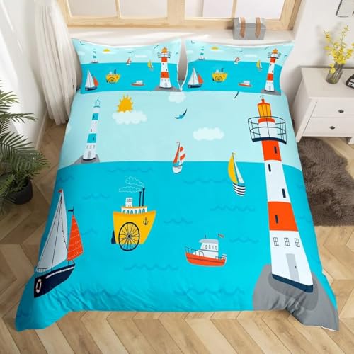 SJSXWQN Bettwäsche 200x220 Blaues Segeln Bettwäsche-Set mit Reißverschluss Schließung für Erwachsene Kinder Weicher Atmungsaktive Mikrofaser Bettbezug + 2 Kopfkissenbezug 80x80 cm von SJSXWQN