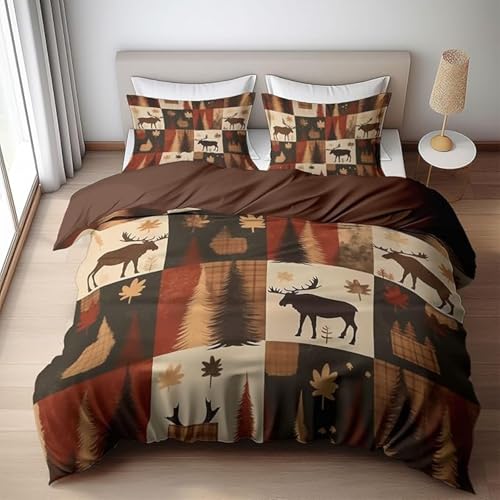 SJSXWQN Bettwäsche 200x220 Brauner Hirsch Jagen Bettwäsche-Set mit Reißverschluss Schließung für Erwachsene Kinder Weicher Atmungsaktive Mikrofaser Bettbezug + 2 Kopfkissenbezug 80x80 cm von SJSXWQN