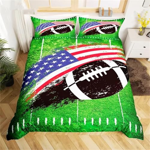 SJSXWQN Bettwäsche 200x220 GrüNer American Football Bettwäsche-Set mit Reißverschluss Schließung für Erwachsene Kinder Weicher Atmungsaktive Mikrofaser Bettbezug + 2 Kopfkissenbezug 80x80 cm von SJSXWQN
