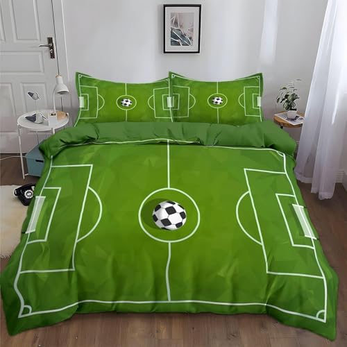 SJSXWQN Bettwäsche 200x220 GrüNer Basketballplatz Bettwäsche-Set mit Reißverschluss Schließung für Erwachsene Kinder Weicher Atmungsaktive Mikrofaser Bettbezug + 2 Kopfkissenbezug 80x80 cm von SJSXWQN